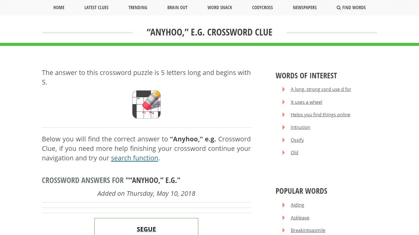 “Anyhoo,” E.g. - Crossword Clue Answer
